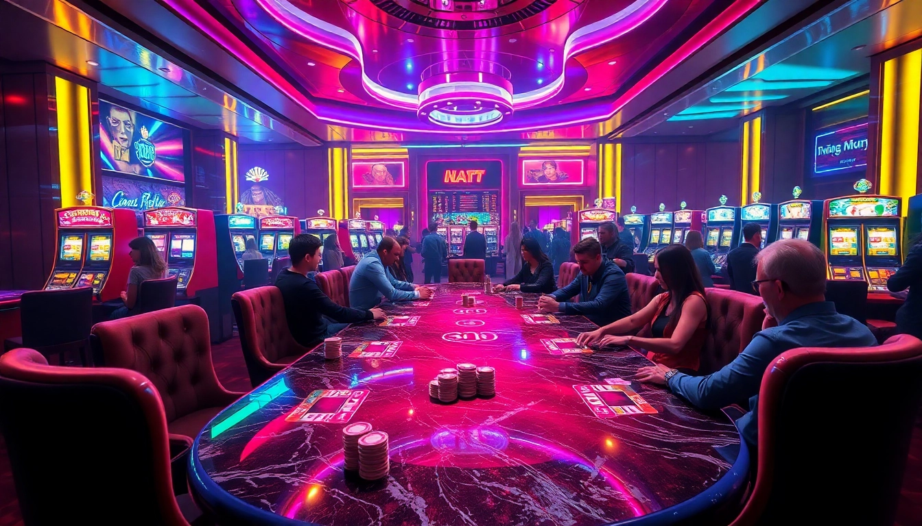 Experience the thrill of UU 88 at a vibrant casino table with players, poker chips, and slot machines.