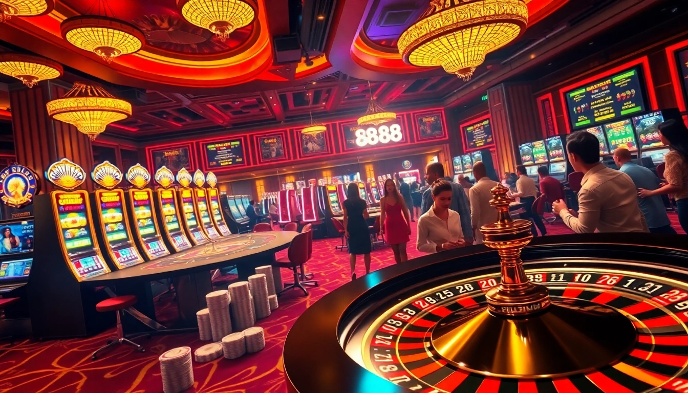 Experience the thrill of new888 as players engage in exciting casino games amidst dazzling slot machines and poker tables.