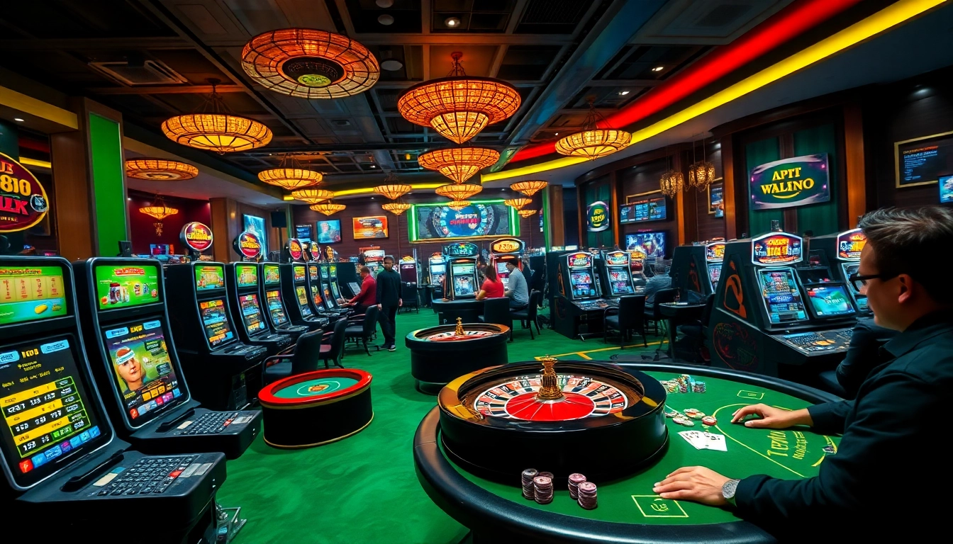 Players enjoying thrilling games at UU 88 casino, featuring vibrant slots and poker tables.