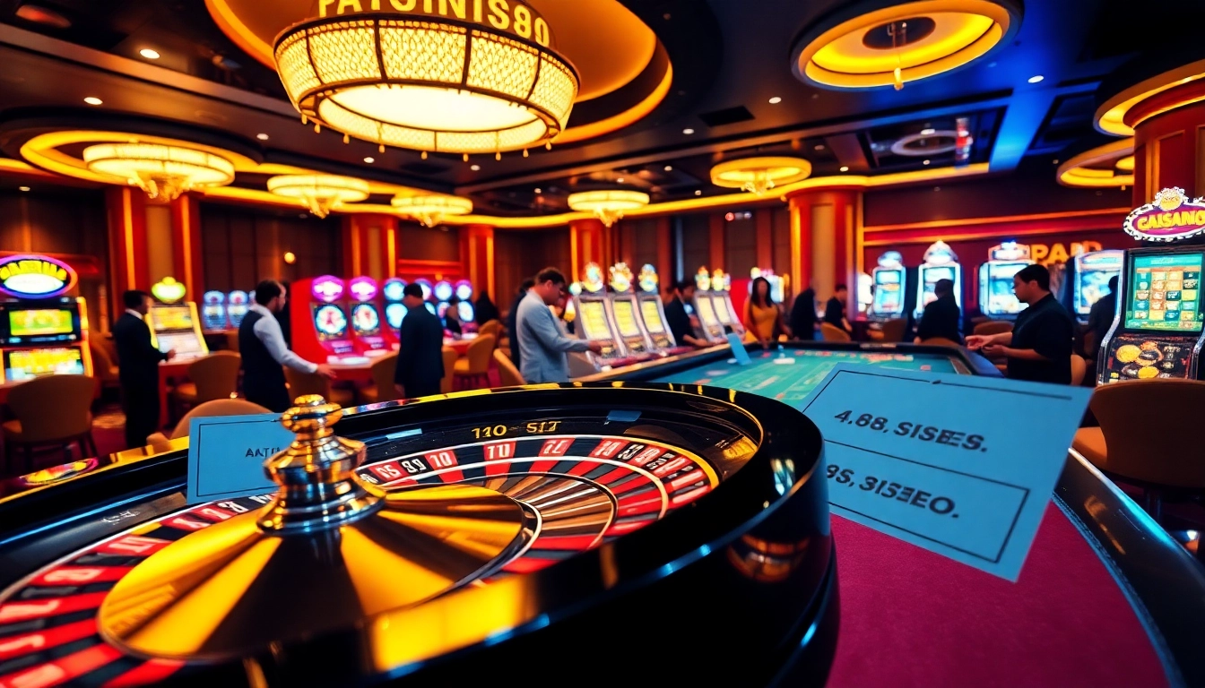 Players betting on a roulette wheel at a lively casino scene on https://lc88.us/, showcasing excitement and vibrant gaming action.