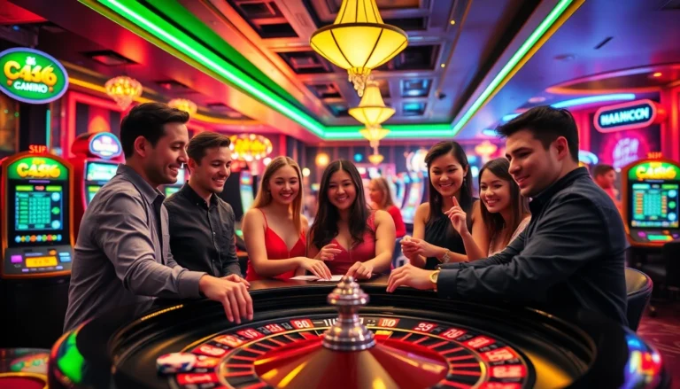 Experience the excitement of khuyến mãi C168 at our thrilling casino tables filled with players, chips, and vibrant lights.