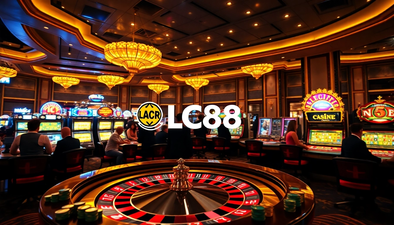 Experience the thrill at LC88 with vibrant casino tables and jackpot displays.